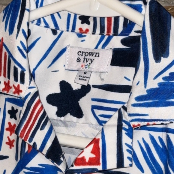 💥Belk crown & ivy kids boys patriotic short sleeve button down collar shirt 6 - Picture 3 of 6